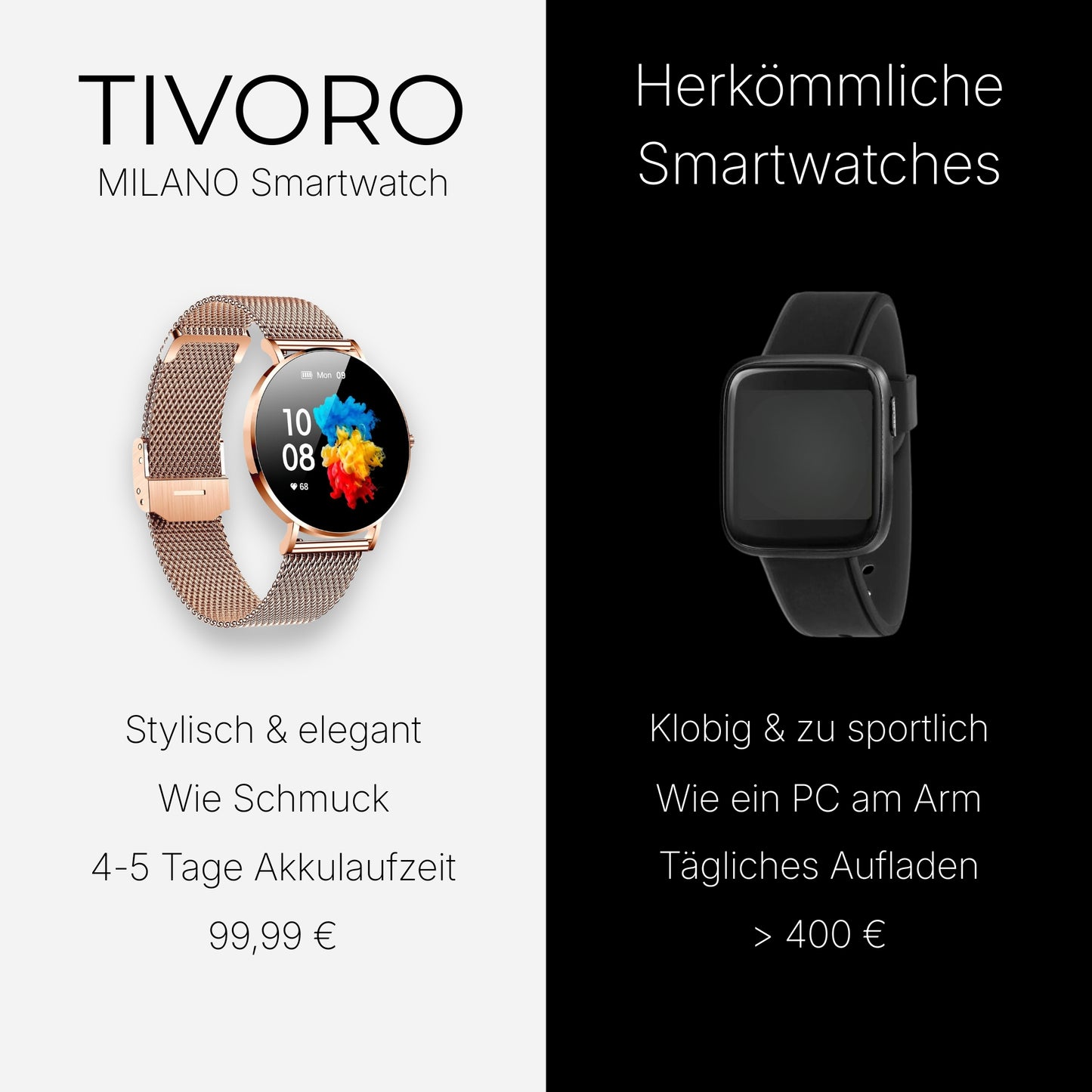 Frühlings-Angebot – MILANO Smartwatch + GRATIS Leder-Wechselarmband, Designer-Armreif & Schutzfolie